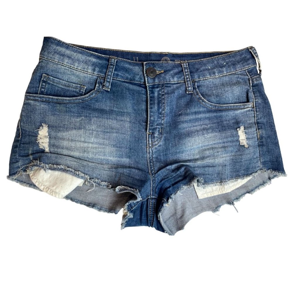 American Heritage Women Cut Off Jeans Shorts Stretch High Rise Distress Blue 11